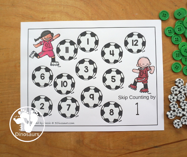 Free Soccer Skip Counting Mats 2 to 12 - you have 12 skip counting mats. With a skip counting mat for each number, 1 to 12, that skip counts 12 times on each mat. A great summer sports theme for math - 3Dinosaurs.com