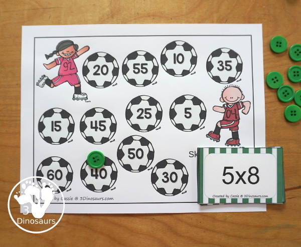 Free Soccer Skip Counting Mats 2 to 12 - you have 12 skip counting mats. With a skip counting mat for each number, 1 to 12, that skip counts 12 times on each mat. A great summer sports theme for math - 3Dinosaurs.com