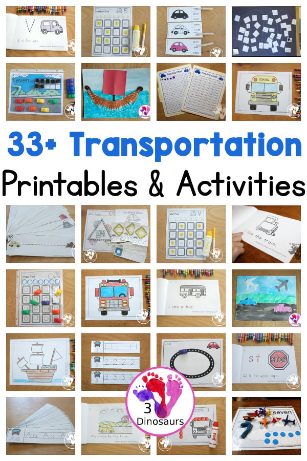33+ Transportation Printables & Activities - You will find printables with math, numbers, ABCs, shapes, printable packs and more all to learn about transportation - 3Dinosaurs.com