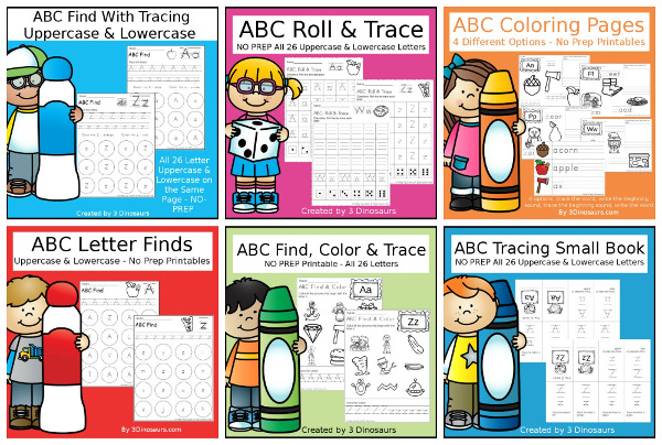 ABC Printables - 6 fun No-Prep printables to use to work on learning your ABCs  - 3Dinosaurs.com