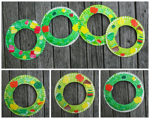 Fun Apple Themed Wreath: with oil pastels and apple punches - easy to do wreath that is great for fall - 3Dinosaurs.com