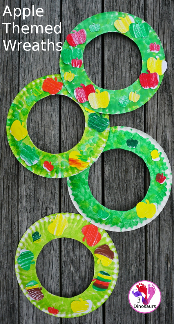 Easy to Make Apple Themed Wreath: with oil pastels and apple punches - easy to do wreath that is great for fall - 3Dinosaurs.com