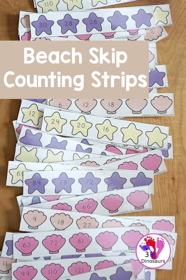 Free Beach Skip Counting Strips & Worksheet - with 4 skip counting strips for each number you are skip counting by, with skip counting forward and skip counting backward, with a fun recording worksheet for the beach skip counting strips. - 3Dinosaurs.com