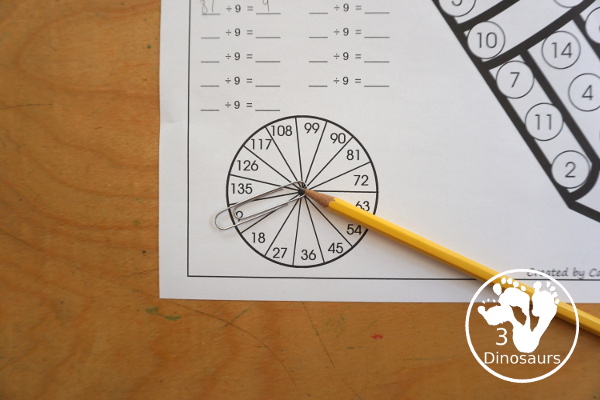 Pencil Division Spin & Cover has Division 1 to 12 and 1 to 15 with solve and cover and spinning and cover of equations for each set. You have color and black and white options- 3Dinosaurs.com