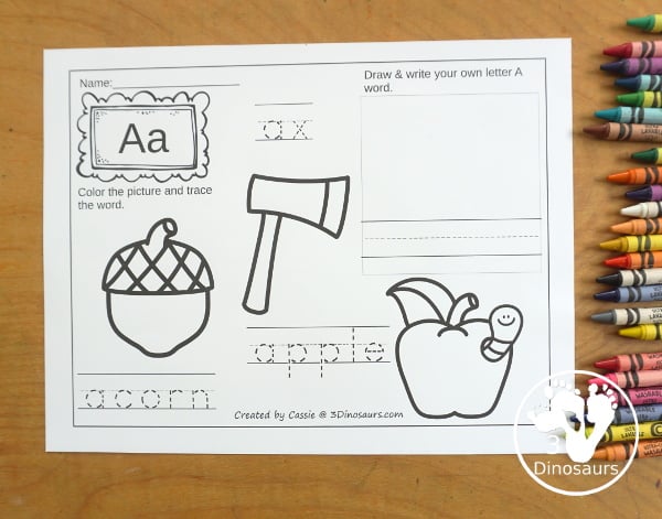 ABC Coloring Page Worksheets For Kids with 4 different letter options for the coloring pages and matching pocket chart cards. You have all 26 letters of the alphabet. 3Dinosaurs.com