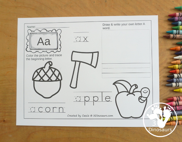 ABC Coloring Page Worksheets For Kids with 4 different letter options for the coloring pages and matching pocket chart cards. You have all 26 letters of the alphabet. 3Dinosaurs.com