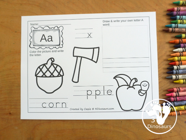 ABC Coloring Page Worksheets For Kids with 4 different letter options for the coloring pages and matching pocket chart cards. You have all 26 letters of the alphabet. 3Dinosaurs.com