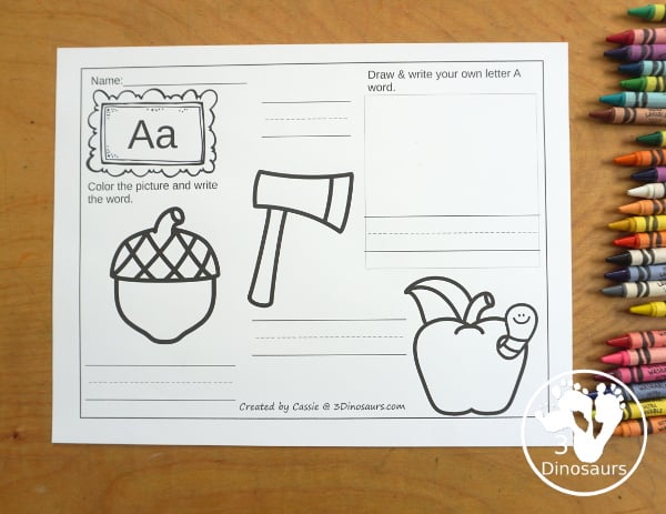 ABC Coloring Page Worksheets For Kids with 4 different letter options for the coloring pages and matching pocket chart cards. You have all 26 letters of the alphabet. 3Dinosaurs.com