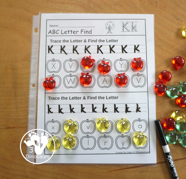 Apple ABC Letter Find for Uppercase & Lowercases Letters Printable - a fun letter find that has uppercase and lowercase letter finds on the same page but an uppercase only and lowercase only for the finds. - 3Dinosaurs.com