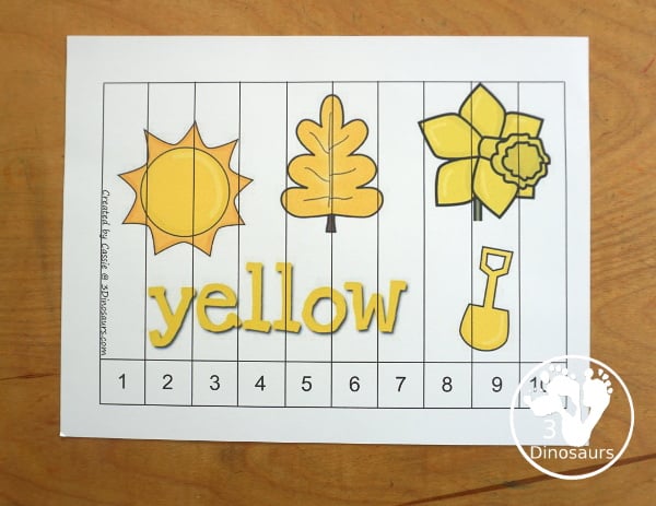 Free Color Ten Piece Puzzle Printables. You have the color word and then different pictures that match the colors. You have 1 to 10 and then different numbers for the puzzles for 1 to 110 numbers. 3Dinosaurs.com