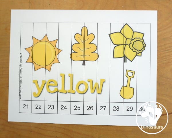 Free Color Ten Piece Puzzle Printables. You have the color word and then different pictures that match the colors. You have 1 to 10 and then different numbers for the puzzles for 1 to 110 numbers. 3Dinosaurs.com