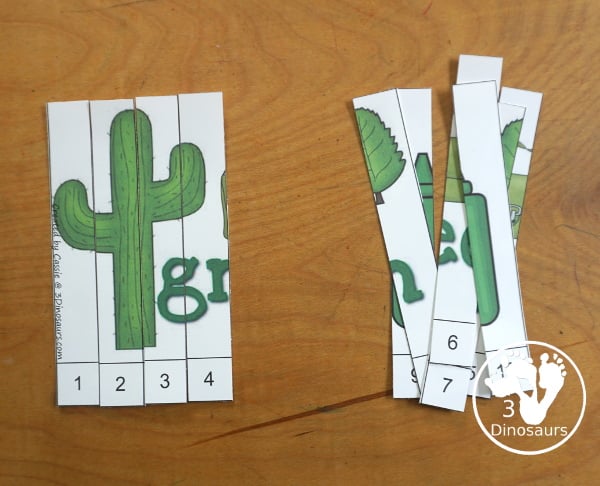 Free Color Ten Piece Puzzle Printables. You have the color word and then different pictures that match the colors. You have 1 to 10 and then different numbers for the puzzles for 1 to 110 numbers. 3Dinosaurs.com