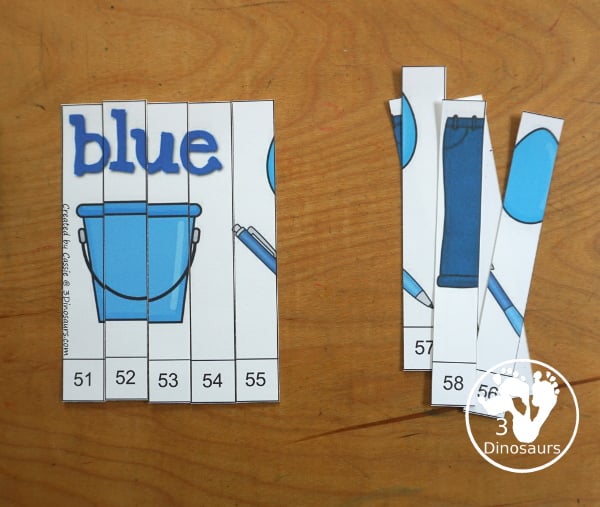 Free Color Ten Piece Puzzle Printables. You have the color word and then different pictures that match the colors. You have 1 to 10 and then different numbers for the puzzles for 1 to 110 numbers. 3Dinosaurs.com