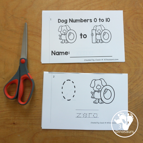 Free Dog Number Book Printables - how to make the books. 3Dinosaurs.com