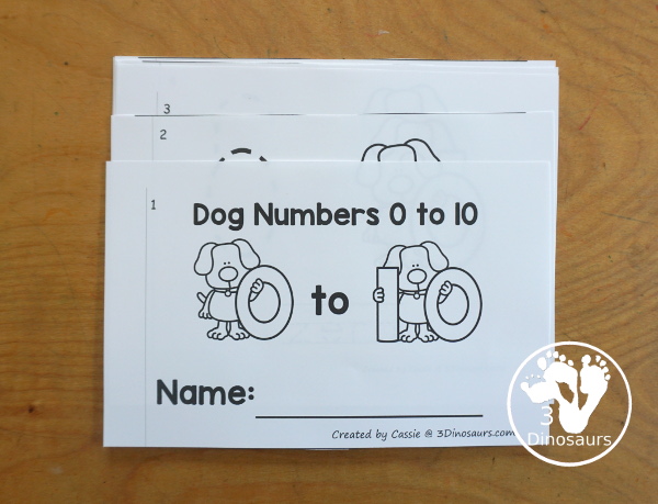 Free Dog Number Book Printables - how to make the books. 3Dinosaurs.com