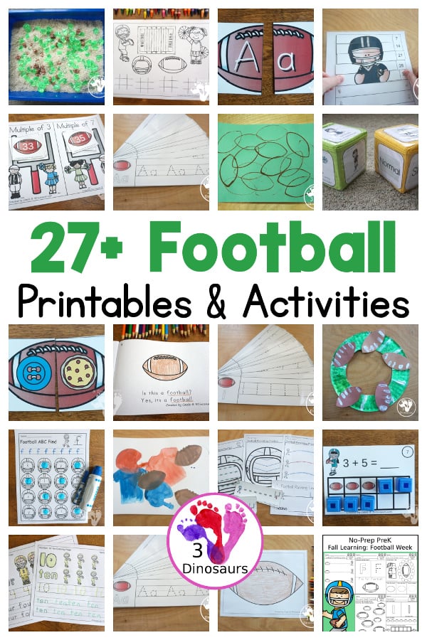 27+ Football Printables & Activities - themed packs, learning to read, ABCs printables and more for kids on 3Dinosaurs.com