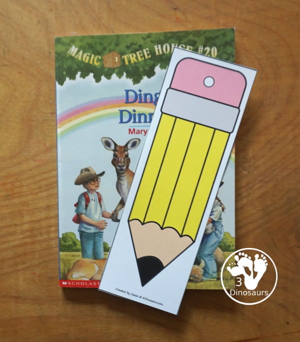 Free Pencil Bookmark Printables for Kids - four color and four black and white bookmarks for kids to use for back to school - 3Dinosaurs.com