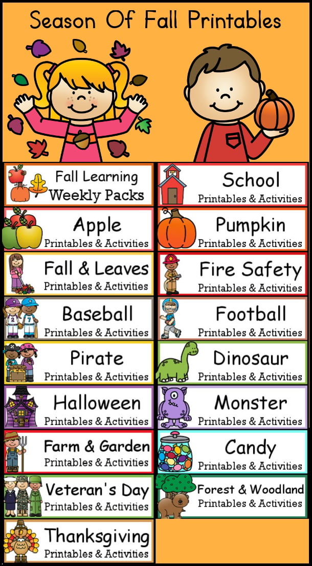 Season of Fall Themed Printables on 3Dinosaurs.com