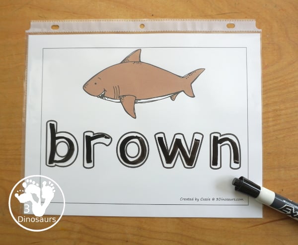 Free Shark Color Word Playdough Mat Printables - a shark in a single color with color word below. A fun shark theme for color word playdough mat for kids.- 3Dinosaurs.com