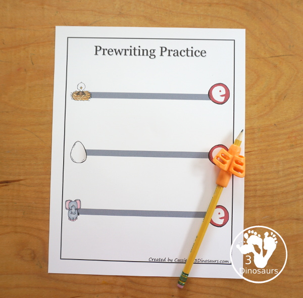 Free Alphabet Stomping Phonics A Tot-Preschool Pack - a fun letter pack with Prewriting, which is different, matching and puzzles all working on the Letter E. An easy, fun learning pack for the Letter E. - 3Dinosaurs.com. - 3Dinosaurs.com