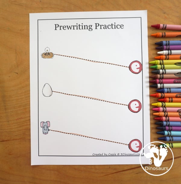 Free Alphabet Stomping Phonics A Tot-Preschool Pack - a fun letter pack with Prewriting, which is different, matching and puzzles all working on the Letter E. An easy, fun learning pack for the Letter E. - 3Dinosaurs.com. - 3Dinosaurs.com