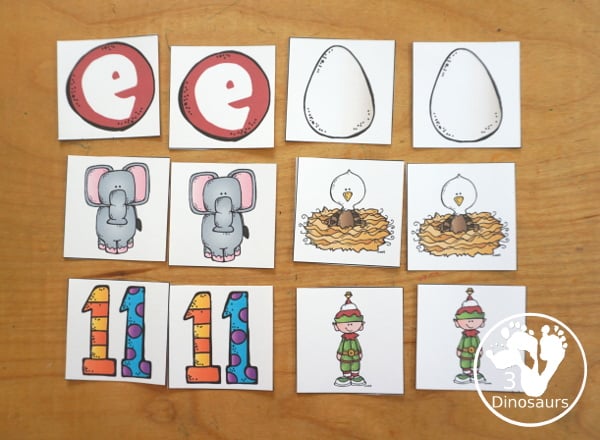 Free Alphabet Stomping Phonics A Tot-Preschool Pack - a fun letter pack with Prewriting, which is different, matching and puzzles all working on the Letter E. An easy, fun learning pack for the Letter E. - 3Dinosaurs.com. - 3Dinosaurs.com