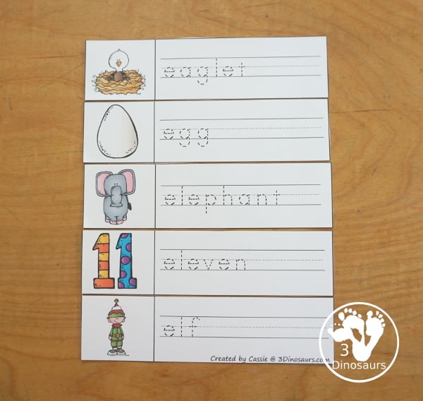 Free Alphabet Stomping Phonics E PreK-Kinder Pack - a fun letter pack with cards, puzzles, pictures, matching, color and all working on the Letter E. An easy, fun learning pack for the Letter E. - 3Dinosaurs.com
