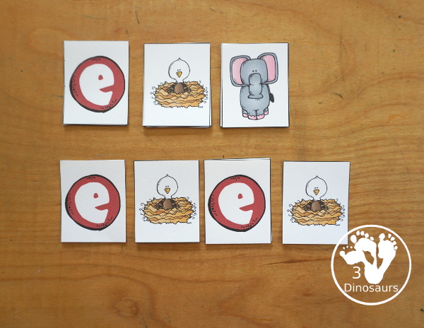 Free Alphabet Stomping Phonics E PreK-Kinder Pack - a fun letter pack with cards, puzzles, pictures, matching, color and all working on the Letter E. An easy, fun learning pack for the Letter E. - 3Dinosaurs.com