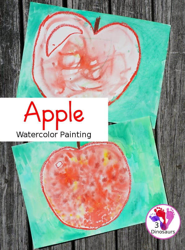  Apples Watercolor Process Art - fun and easy art project to do with kids to learn about watercolors spreading in water - 3Dinosaurs.com