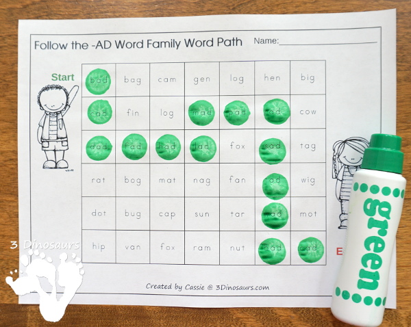 CVC Word Paths or mazes - word paths by CVC word ending in tracing and follow the word with - 3Dinosaurs.com