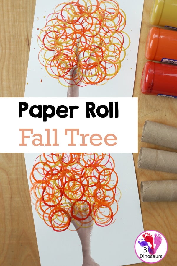 Paper Roll Stamped Fall Tree - An easy fall tree painting that kids can do in a few easy steps - 3Dinosaurs.com