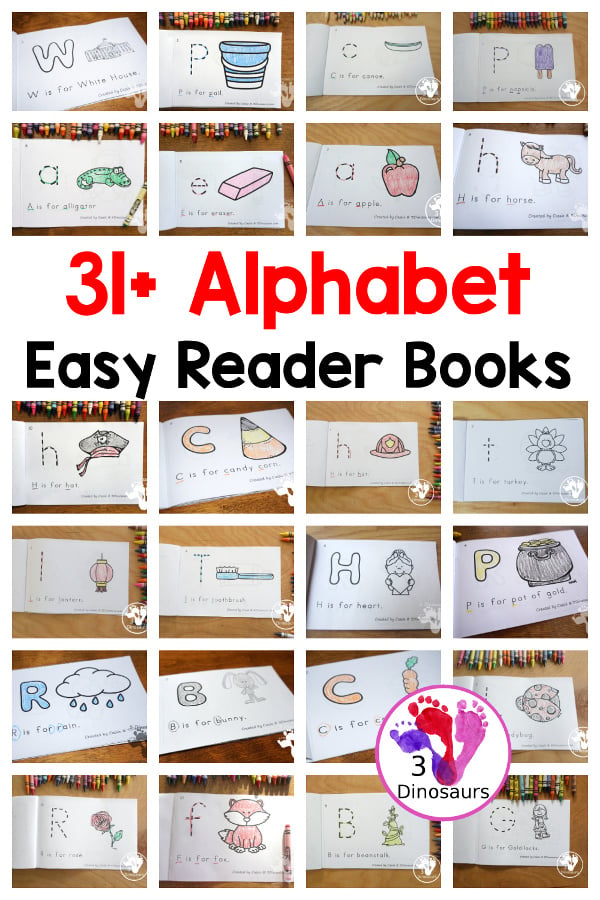 31+ ABC Letter Tracing & Coloring Easy Reader Books - fun books that work on beginning letter of a word with tracing or coloring in uppercase or lowercase. Each book has a simple sentence for kids to read that is great for prek and kindergarten - 3Dinosaurs.com