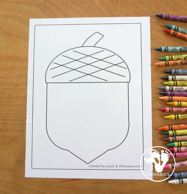 Free Acorn Fine Motor Mat Printables - has three pages of printables with acorn template, acorn tracing, and acorn dot marker page. A fun fine motor mat ideas for the fall. 3Dinosaurs.com