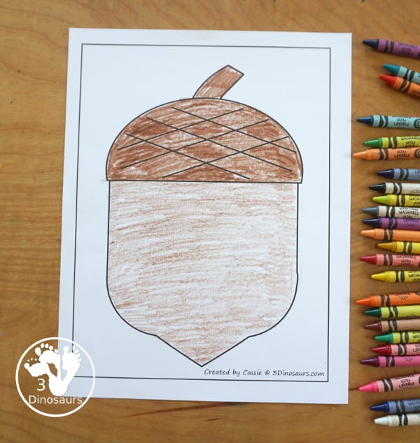 Free Acorn Fine Motor Mat Printables - has three pages of printables with acorn template, acorn tracing, and acorn dot marker page. A fun fine motor mat ideas for the fall. 3Dinosaurs.com