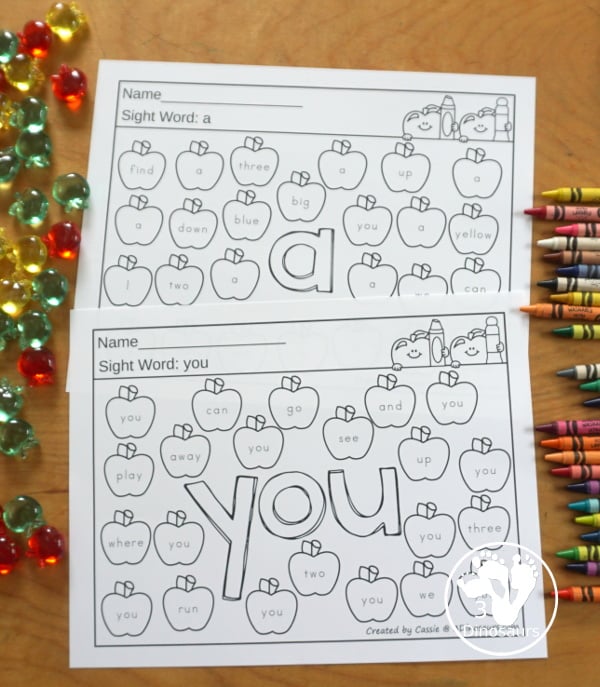 Apple Color the Sight Word & Find the Sight Word Printable - has all 220 Dolch sight words with coloring the word in the middle and finding the sight words on the apples around the word. 3Dinosaurs.com