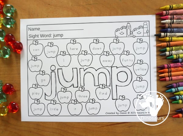 Apple Color the Sight Word & Find the Sight Word Printable - has all 220 Dolch sight words with coloring the word in the middle and finding the sight words on the apples around the word. 3Dinosaurs.com