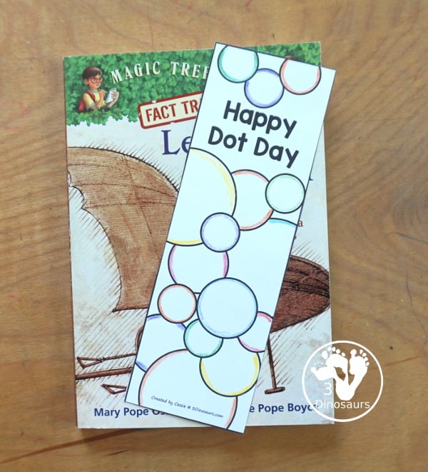 Free Dot Day Bookmarks - 2 different bookmarks for kids to color for dot day. A fun circle and dot bookmarks with Happy Dot Day on the bookmarks. 3Dinosaurs.com