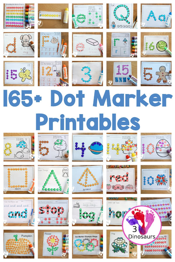 Dot Marker Printables - dot marker ABCs, dot marker numbers, dot marker mats, dot marker words, dot marker prewriting, and more with non-themed and seasonal dot marker printables. - 3Dinosaurs.com