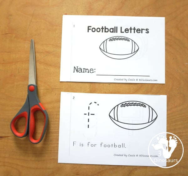 Free Football ABC Easy Reader Book Printable - has an 8 page book with lowercase letters to trace and a sentence about the letters as well. A simple football easy reader book. 3Dinosaurs.com