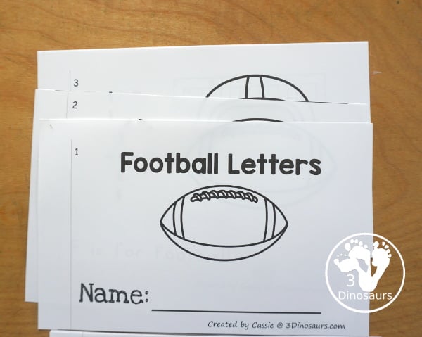 Free Football ABC Easy Reader Book Printable - has an 8 page book with lowercase letters to trace and a sentence about the letters as well. A simple football easy reader book. 3Dinosaurs.com