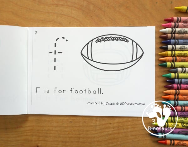 Free Football ABC Easy Reader Book Printable - has an 8 page book with lowercase letters to trace and a sentence about the letters as well. A simple football easy reader book. 3Dinosaurs.com