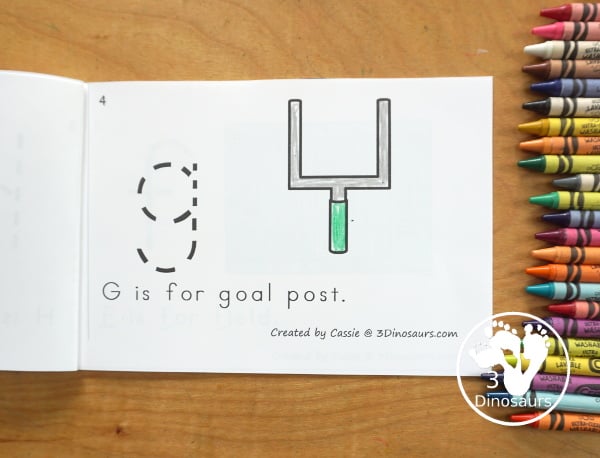 Free Football ABC Easy Reader Book Printable - has an 8 page book with lowercase letters to trace and a sentence about the letters as well. A simple football easy reader book. 3Dinosaurs.com