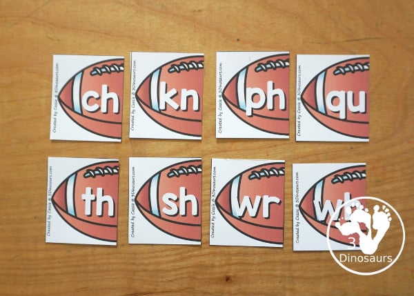 Free Football Beginning Digraph Matching Puzzle Printables - 8 puzzles to use with kids for beginning digraphs and fun with a football theme. - 3Dinosaurs.com