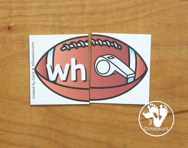 Free Football Beginning Digraph Matching Puzzle Printables - 8 puzzles to use with kids for beginning digraphs and fun with a football theme. - 3Dinosaurs.com