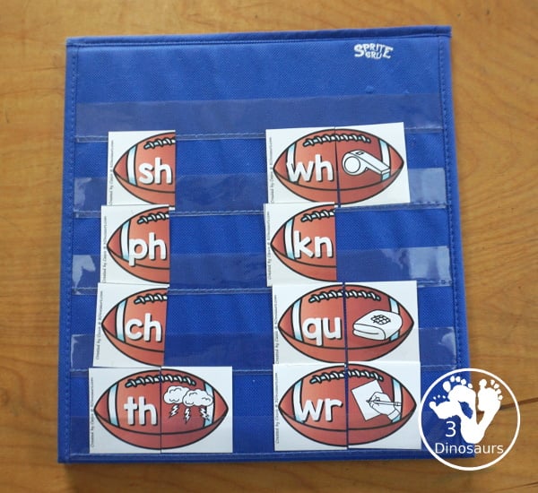 Free Football Beginning Digraph Matching Puzzle Printables - 8 puzzles to use with kids for beginning digraphs and fun with a football theme. - 3Dinosaurs.com
