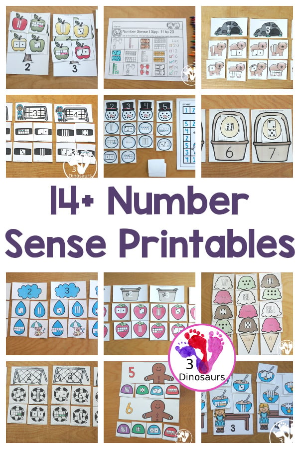 14+ Number Sense & Number Subitizing Printables - have fun worksheet and hands-on activities for working on number sense and number subitizing. 3Dinosaurs.com