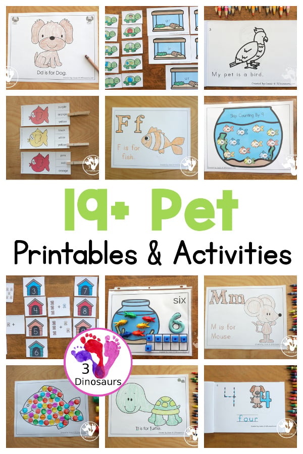 19+ Pet Printables & Activities - a fun collection of dog, cat and other pets printables for kids. You will find math, ABCs, numbers, learning to read and more. - 3Dinosaurs.com