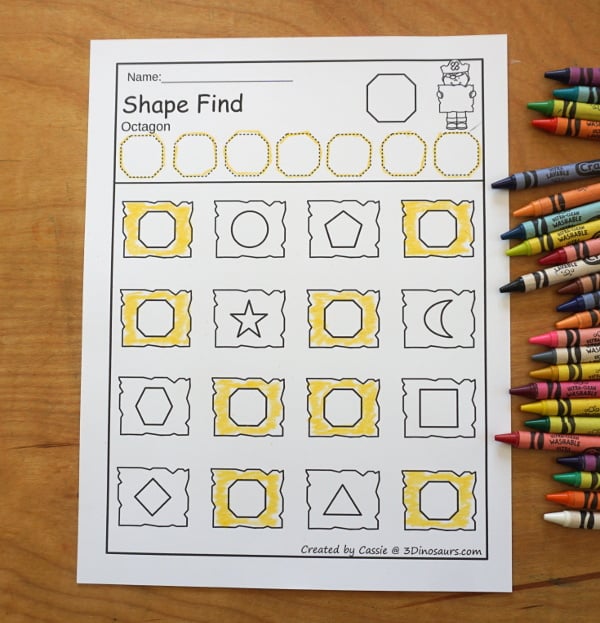 Pirate Shape Find Printable has a shape word and geometric shape find for kids. You have to trace the shape, then find the shape on the map. A fun prek and kindergarten printable for kids. 3Dinosaurs.com