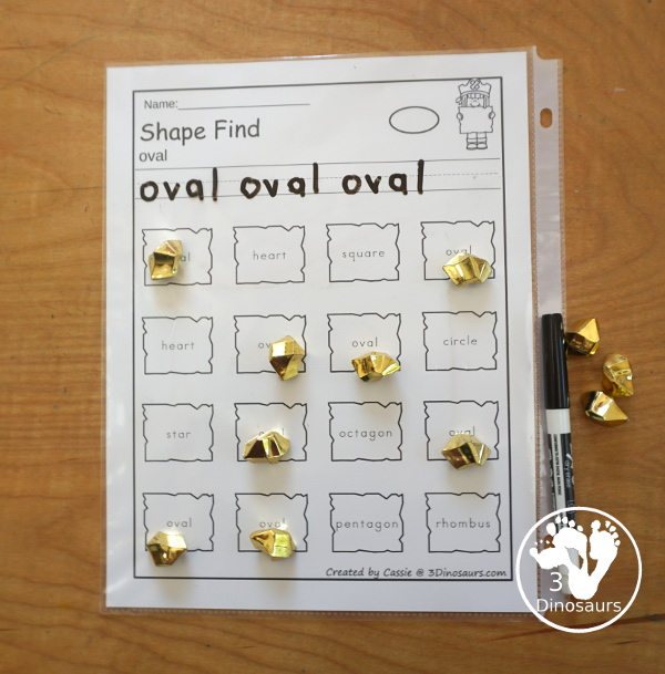 Pirate Shape Find Printable has a shape word and geometric shape find for kids. You have to trace the shape, then find the shape on the map. A fun prek and kindergarten printable for kids. 3Dinosaurs.com