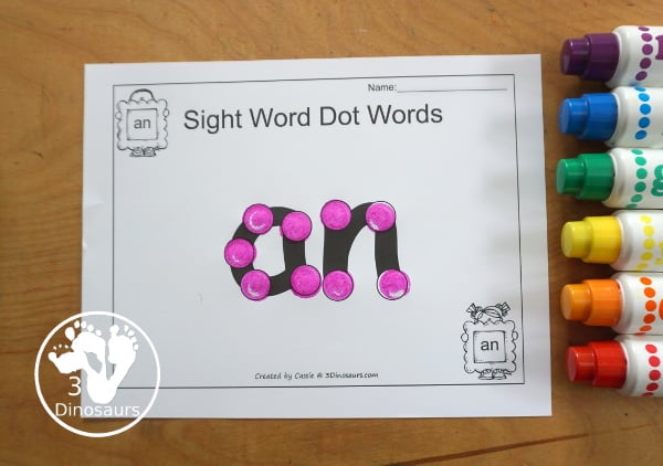 Free Romping & Roaring First Grade Sight Words: After, Again, An, Any - you have 6 pages for each sight word that work on learning the sight word in different ways with reading, writing, and finding. 3Dinosaurs.com